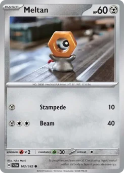 Meltan Pokemon card from Stellar Crown, card number 102
