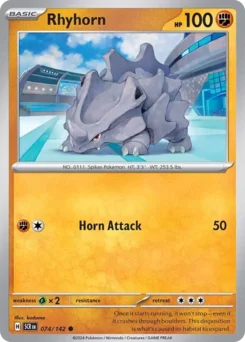 Rhyhorn Pokemon card from Stellar Crown, card number 74