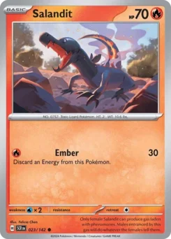 Salandit Pokemon card from Stellar Crown, card number 23