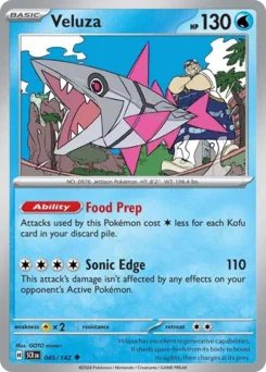 Veluza Pokemon card from Stellar Crown, card number 45
