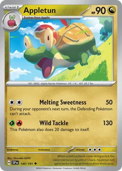 Appletun Pokemon card from Surging Sparks, card number 140
