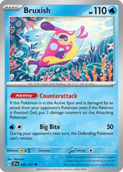 Bruxish Pokemon card from Surging Sparks, card number 49