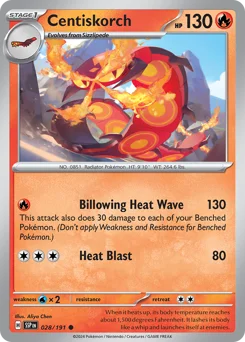 Centiskorch Pokemon card from Surging Sparks, card number 28