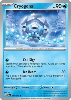 Cryogonal Pokemon card from Surging Sparks, card number 47