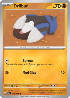Drilbur Pokemon card from Surging Sparks, card number 108