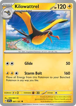 Kilowattrel Pokemon card from Surging Sparks, card number 67