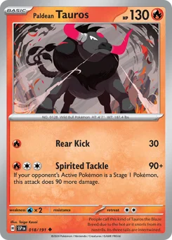 Paldean Tauros Pokemon card from Surging Sparks, card number 18