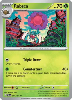 Rabsca Pokemon card from Surging Sparks, card number 14
