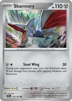 Skarmory Pokemon card from Surging Sparks, card number 124