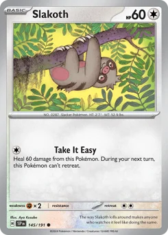 Slakoth Pokemon card from Surging Sparks, card number 145
