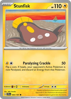 Stunfisk Pokemon card from Surging Sparks, card number 64