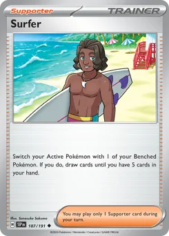 Surfer Pokemon card from Surging Sparks, card number 187