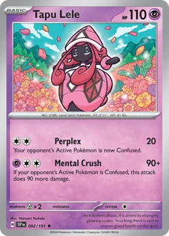 Tapu Lele Pokemon card from Surging Sparks, card number 92