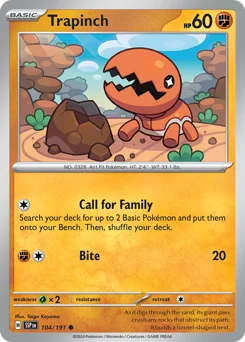 Trapinch Pokemon card from Surging Sparks, card number 104