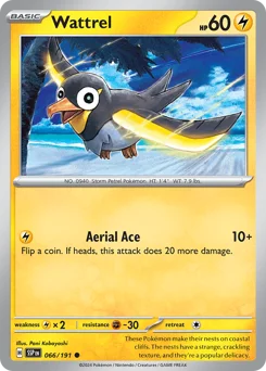 Wattrel Pokemon card from Surging Sparks, card number 66