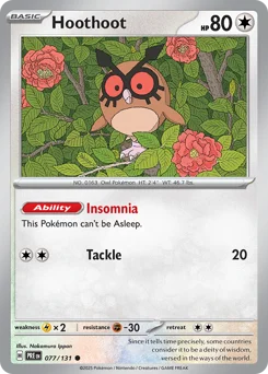 Hoothoot Pokemon card from Prismatic Evolutions, card number 77
