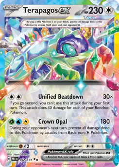 Terapagos ex Pokemon card from Prismatic Evolutions, card number 92