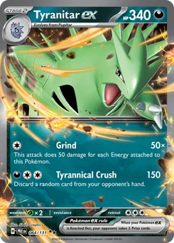 Tyranitar ex Pokemon card from Prismatic Evolutions, card number 64