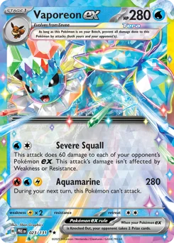 Vaporeon ex Pokemon card from Prismatic Evolutions, card number 23