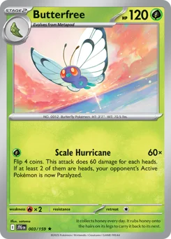 Butterfree Pokemon card from Journey Together, card number 3
