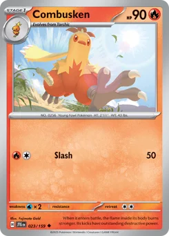 Combusken Pokemon card from Journey Together, card number 23