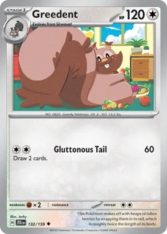 Greedent Pokemon card from Journey Together, card number 132