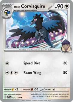 Hop's Corvisquire Pokemon card from Journey Together, card number 134