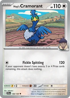 Hop's Cramorant Pokemon card from Journey Together, card number 138