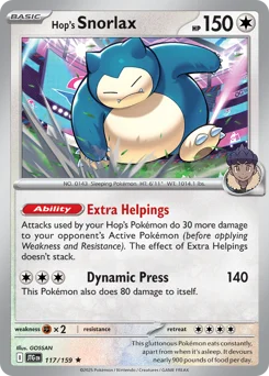 Hop's Snorlax Pokemon card from Journey Together, card number 117