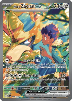 Hop's Zacian ex Pokemon card from Journey Together, card number 186