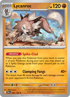 Lycanroc Pokemon card from Journey Together, card number 85