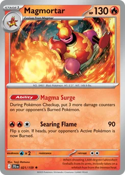 Magmortar Pokemon card from Journey Together, card number 21
