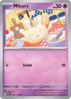 Milcery Pokemon card from Journey Together, card number 74
