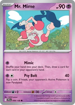 Mr. Mime Pokemon card from Journey Together, card number 58