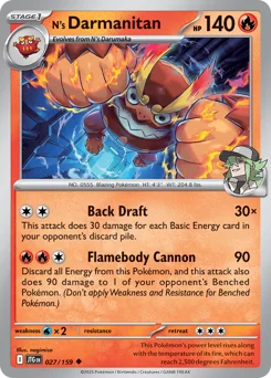 N's Darmanitan Pokemon card from Journey Together, card number 27
