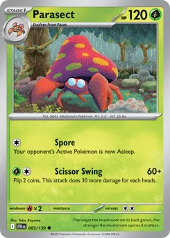 Parasect Pokemon card from Journey Together, card number 5