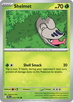 Shelmet Pokemon card from Journey Together, card number 12