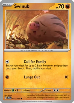 Swinub Pokemon card from Journey Together, card number 77