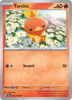 Torchic Pokemon card from Journey Together, card number 22