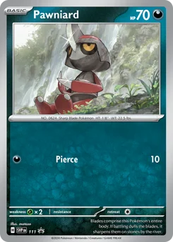 Pawniard Pokemon card from Scarlet & Violet Black Star Promos, card number 111