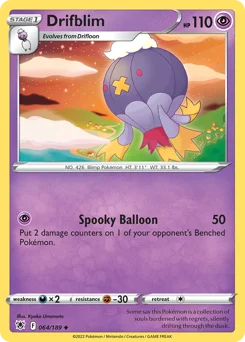 Drifblim Pokemon card from Astral Radiance, card number 64