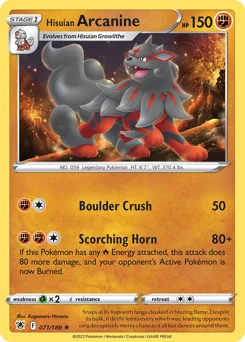 Hisuian Arcanine Pokemon card from Astral Radiance, card number 71