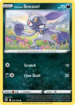 Hisuian Sneasel Pokemon card from Astral Radiance, card number 92