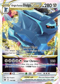 Origin Forme Dialga VSTAR Pokemon card from Astral Radiance, card number 114