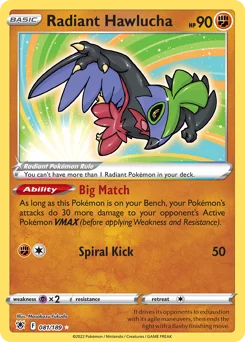 Radiant Hawlucha Pokemon card from Astral Radiance, card number 81