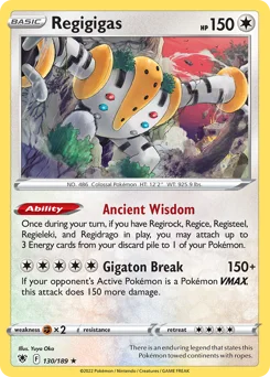 Regigigas Pokemon card from Astral Radiance, card number 130