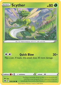 Scyther Pokemon card from Astral Radiance, card number 5