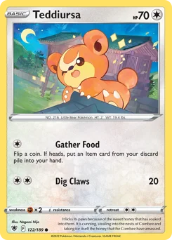 Teddiursa Pokemon card from Astral Radiance, card number 122