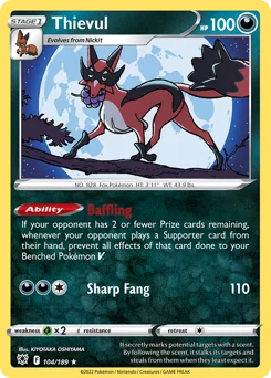 Thievul Pokemon card from Astral Radiance, card number 104