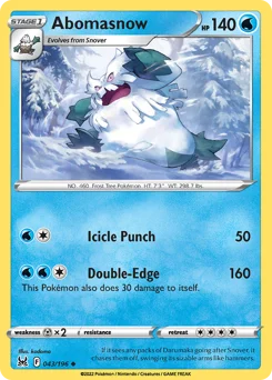 Abomasnow Pokemon card from Lost Origin, card number 43